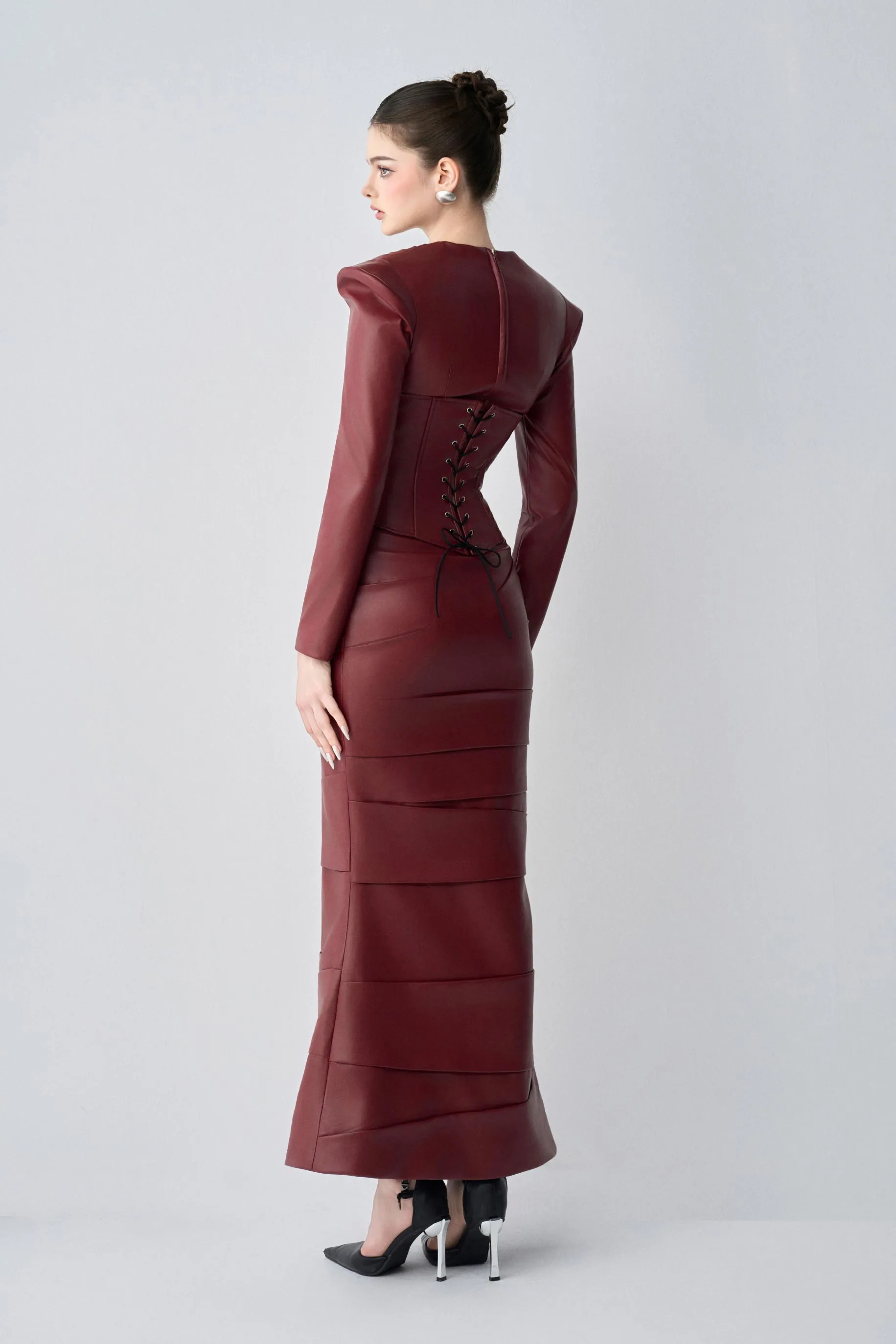 Noiré Long Sleeves, Corset And Maxi Dress Set In Leather sold by Kalisa product image thumbnail 2
