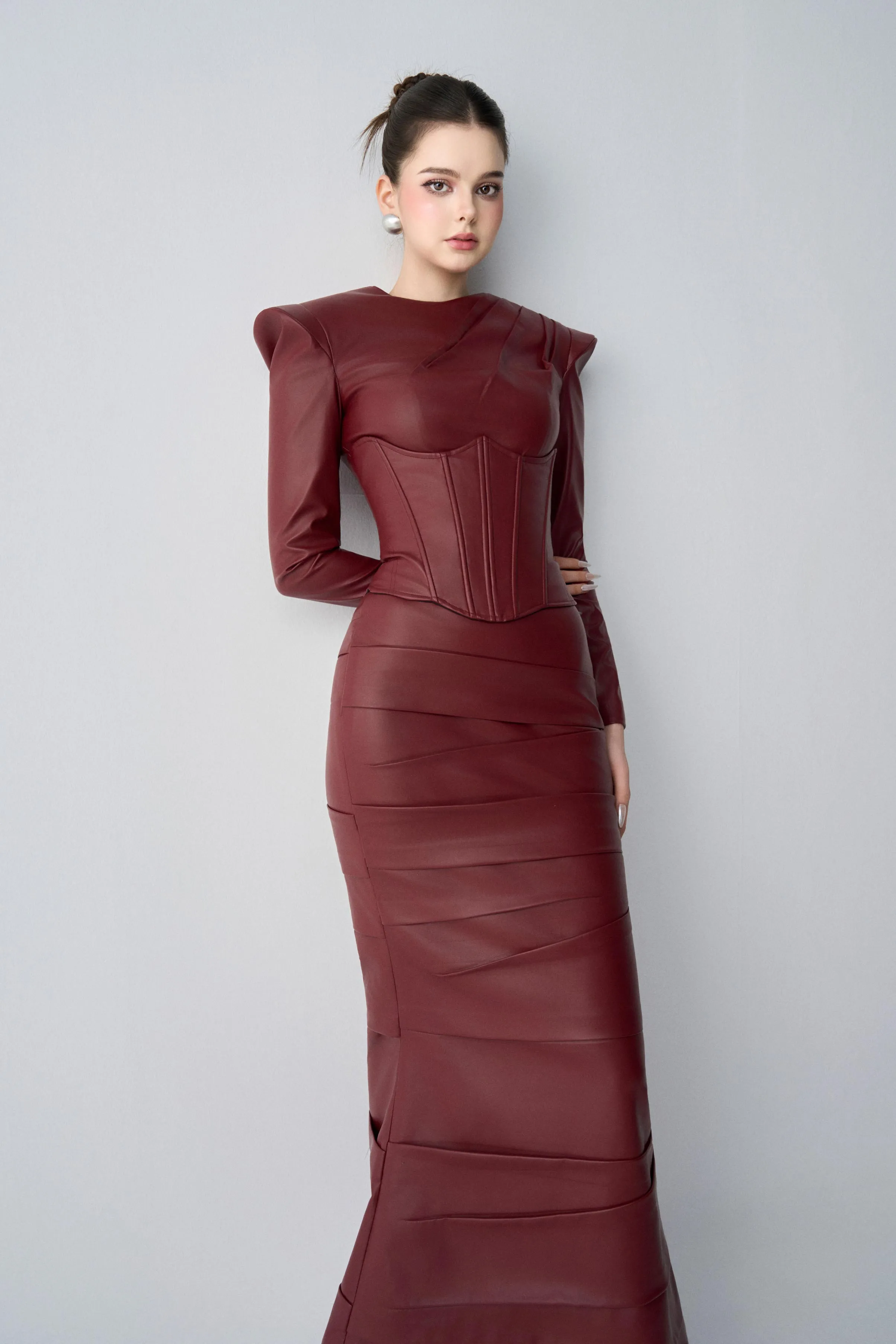 Noiré Long Sleeves, Corset And Maxi Dress Set In Leather sold by Kalisa product image thumbnail 3