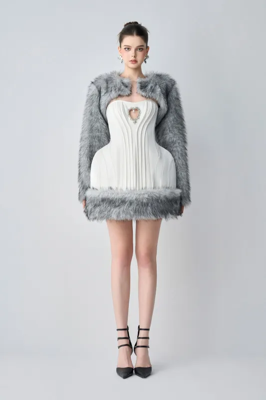 Elodia Couture Dual Style With Mini Dress And Cropped Faux Fur Jacket sold by Kalisa