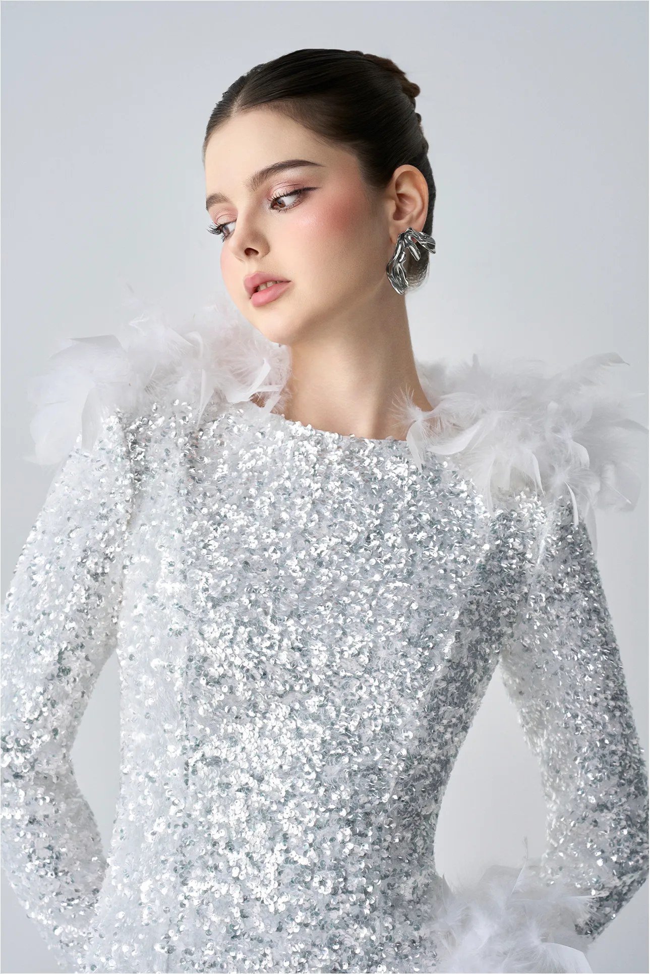 Lorelei Glamorous Evening Long Sleeves With Feather Thigh Split Maxi Dress sold by Kalisa product image thumbnail 2