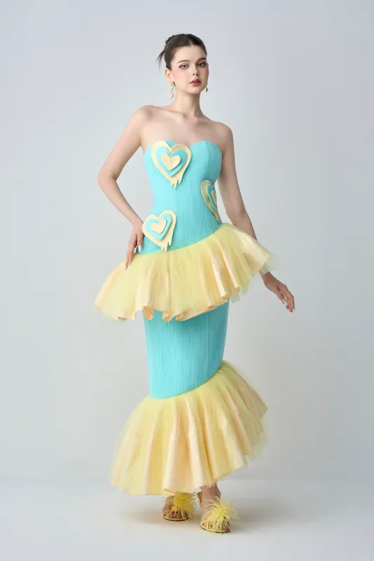 Caramel Bandeau Maxi Dress With Soft “Melting hearts" sold by Kalisa