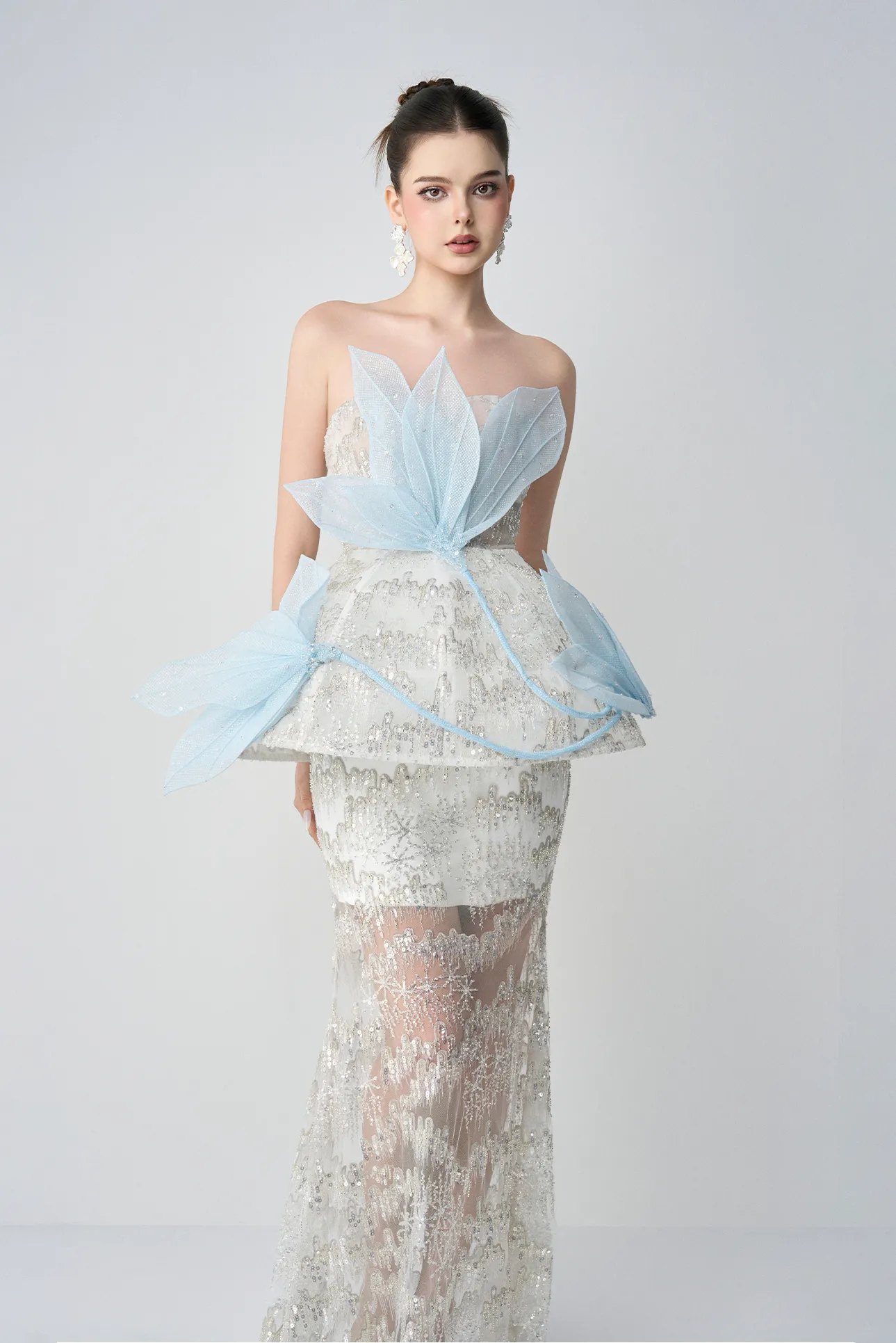 Snow-whisper Bandeau Corset Maxi Dress With 3D Petal Layers sold by Kalisa product image thumbnail 3