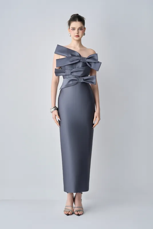 Cindra Couture Bandeau 3D Bows Maxi Dress sold by Kalisa