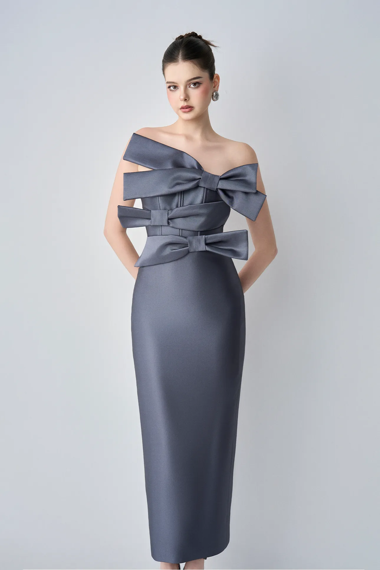 Cindra Couture Bandeau 3D Bows Maxi Dress sold by Kalisa product image thumbnail 3