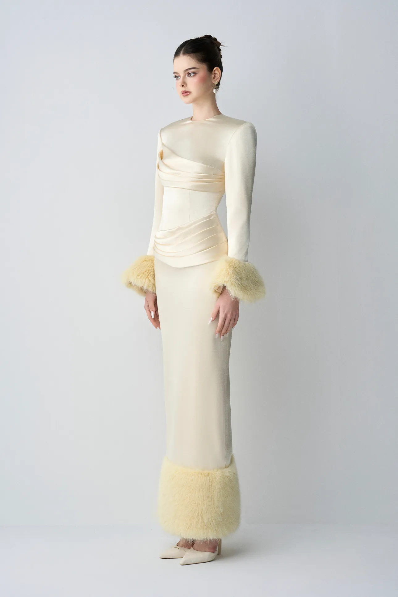 Valentina Round Neckline Long Sleeves Bodycon Maxi Dress With Feathers sold by Kalisa product image thumbnail 4