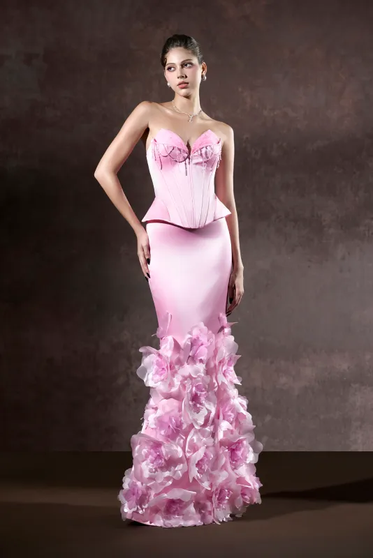 Kalena Corset Crystal Bust And Craftsmanship 3D Floral Maxi Dress sold by Kalisa