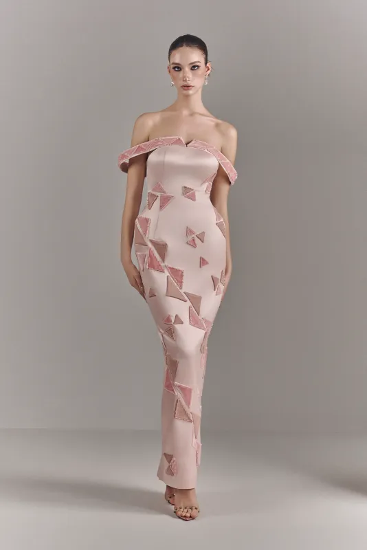 Maisie Off-shoulder Maxi Dress With Geometric Design made by Kalisa