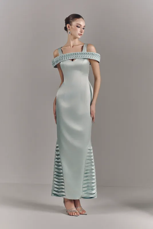 Virelle Bardot Maxi Dress With Ripples Hem made by Kalisa