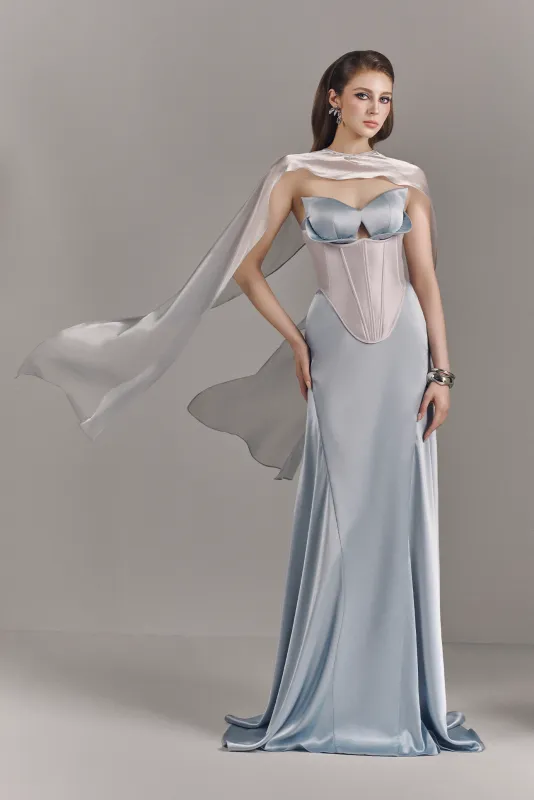 Elaria Bandeau Corset Maxi Dress With Neck Scarf made by Kalisa