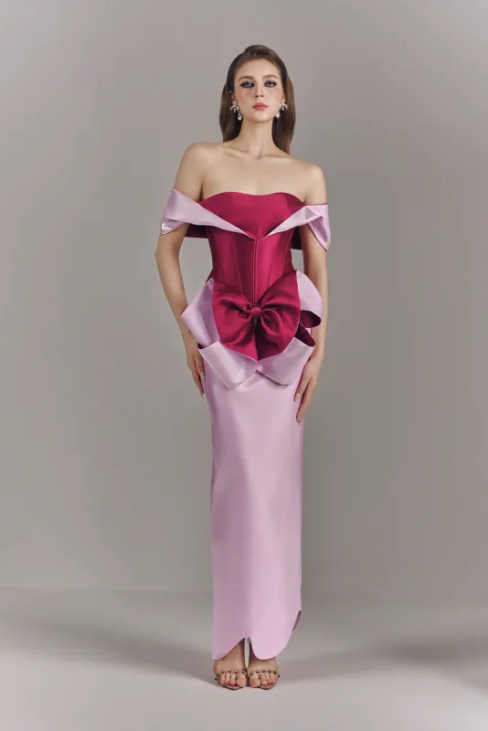 Millie Elegant Bow Off Shoulder Maxi Dress made by Kalisa