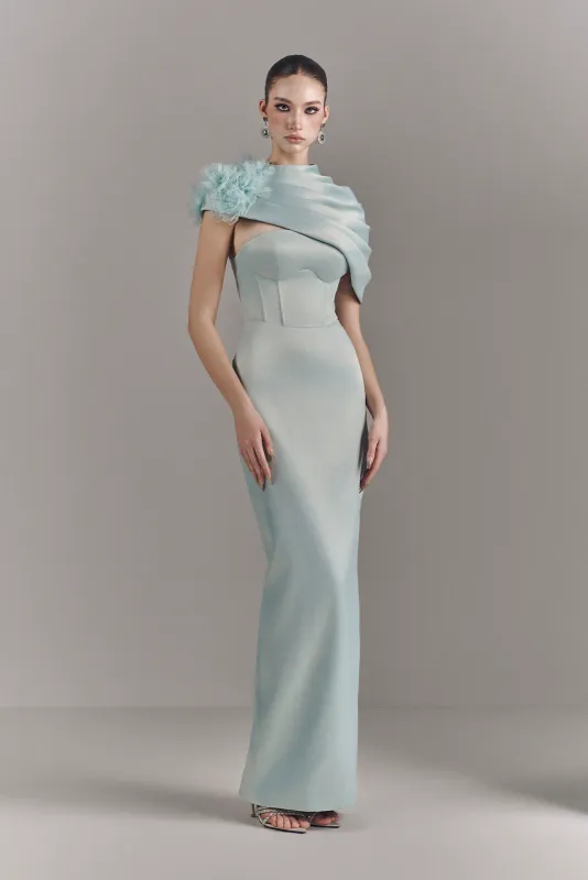 Mist Strapless Maxi Dress With Cape made by Kalisa
