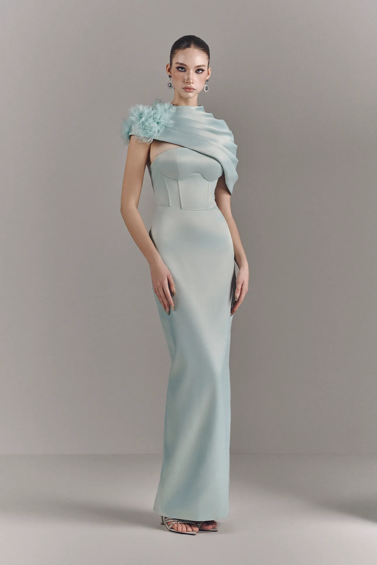 Mist Strapless Maxi Dress With Cape sold by Kalisa