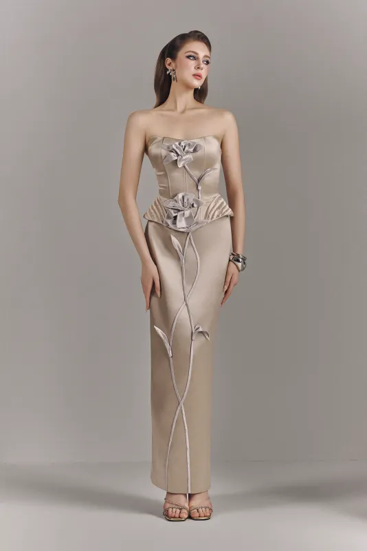 Luxelle 3D Floral Strapless Bodycon Maxi Dress made by Kalisa