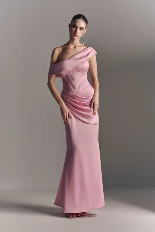 Mira Asymmetric Off Shoulder Draped Maxi Dress made by Kalisa