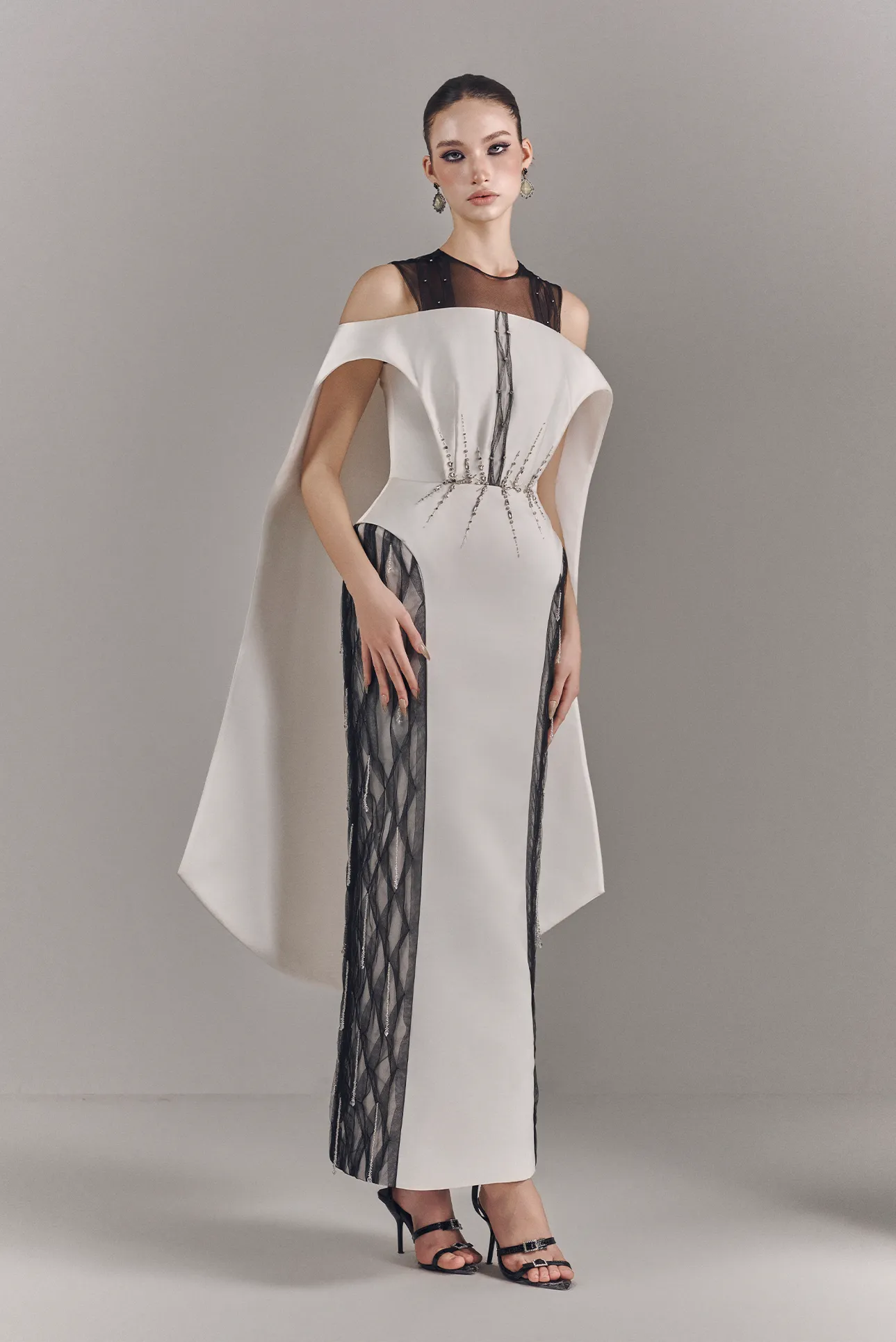 Valerise Embellished Mesh Maxi Dress With Cape sold by Kalisa product image thumbnail 4