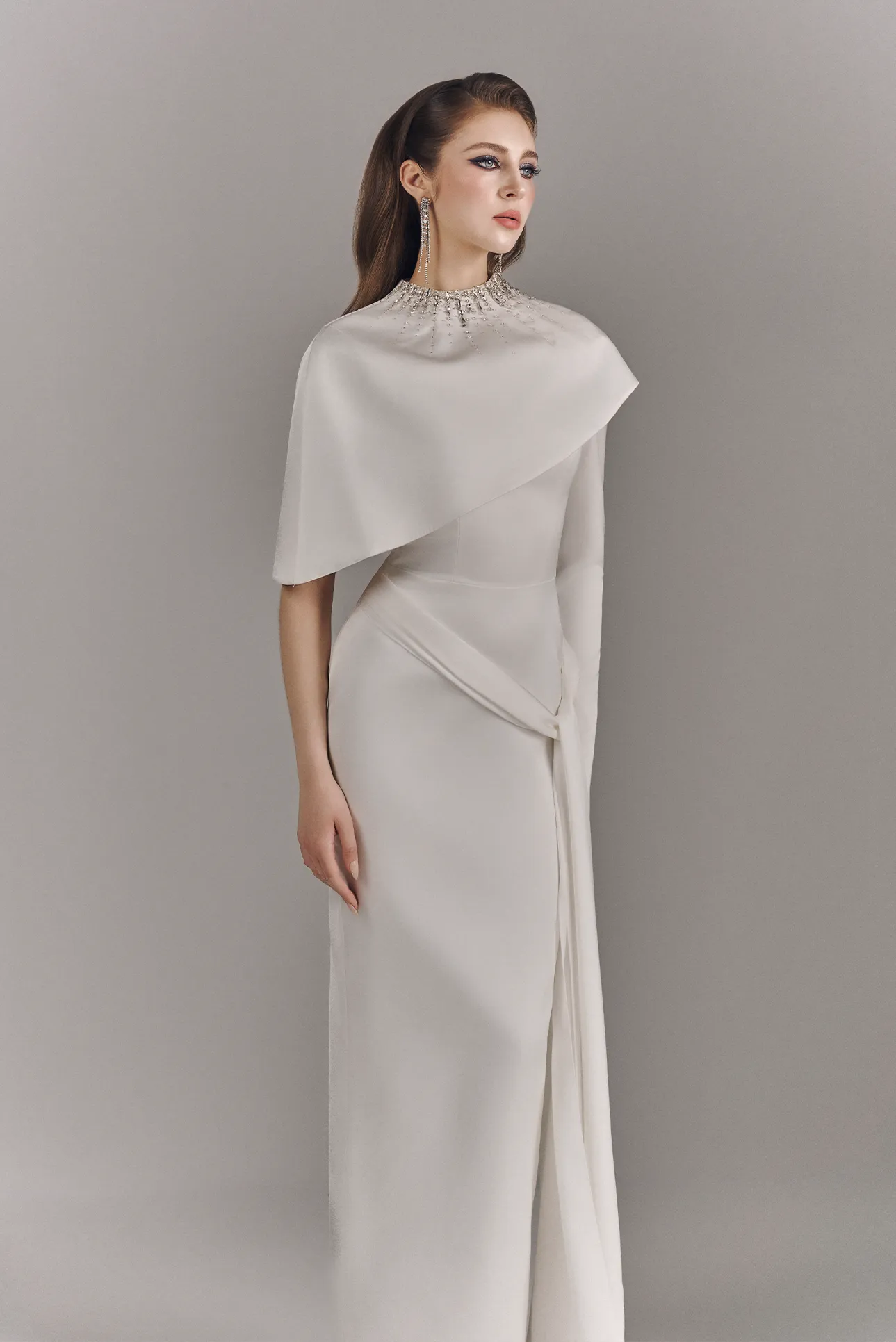 Alessira High Neckline Maxi Dress With Asymmetric Cape sold by Kalisa product image thumbnail 3
