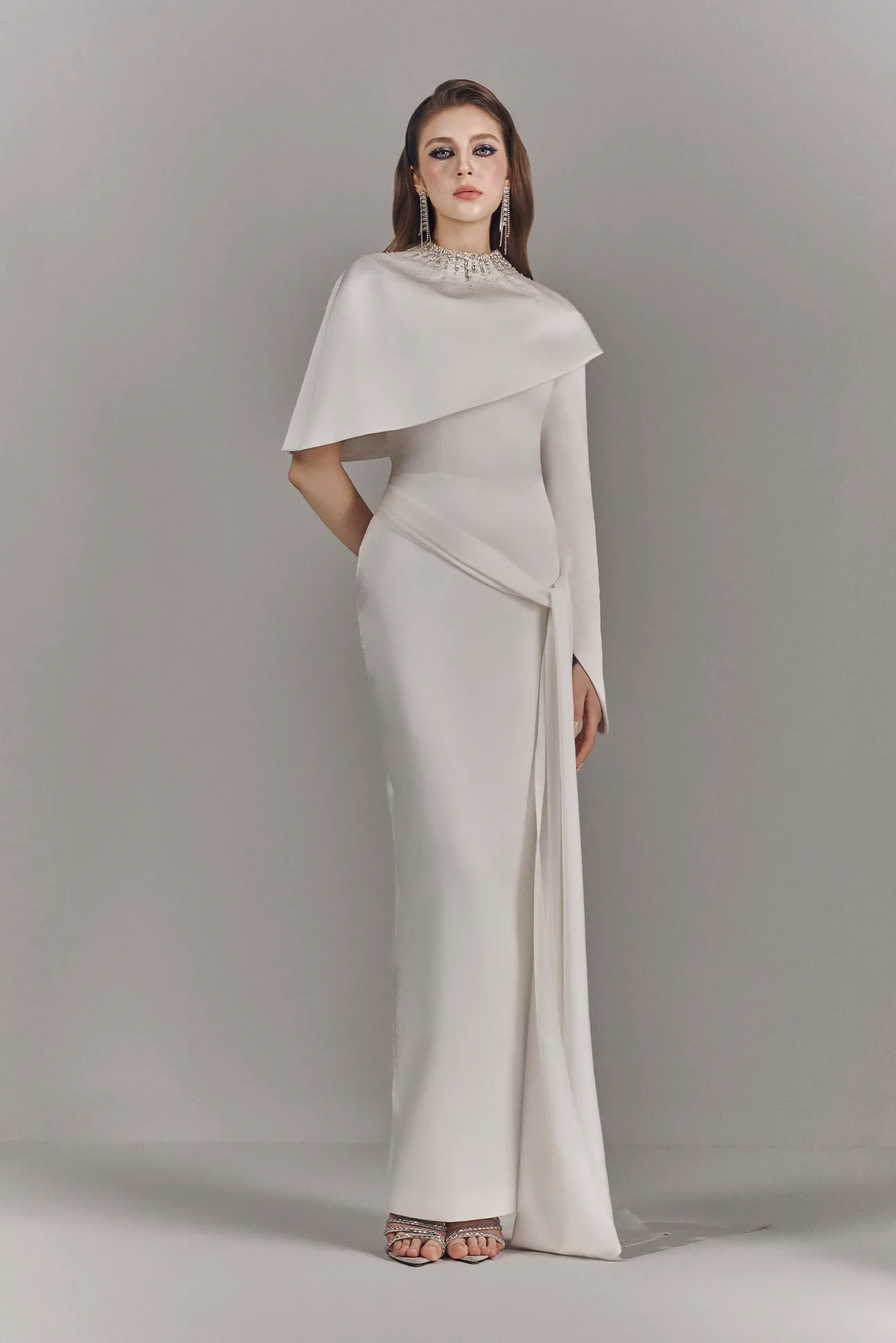 Alessira High Neckline Maxi Dress With Asymmetric Cape sold by Kalisa