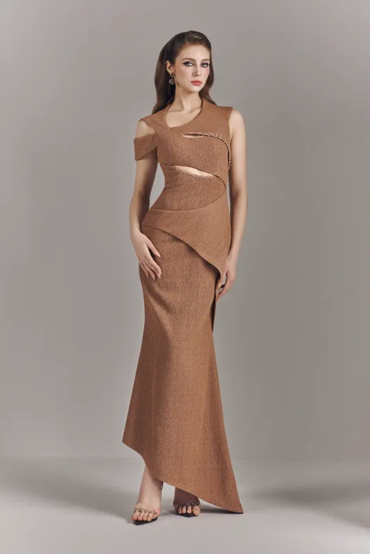 Avelisse Metallic Stretch Maxi Dress with Cut Out Details made by Kalisa