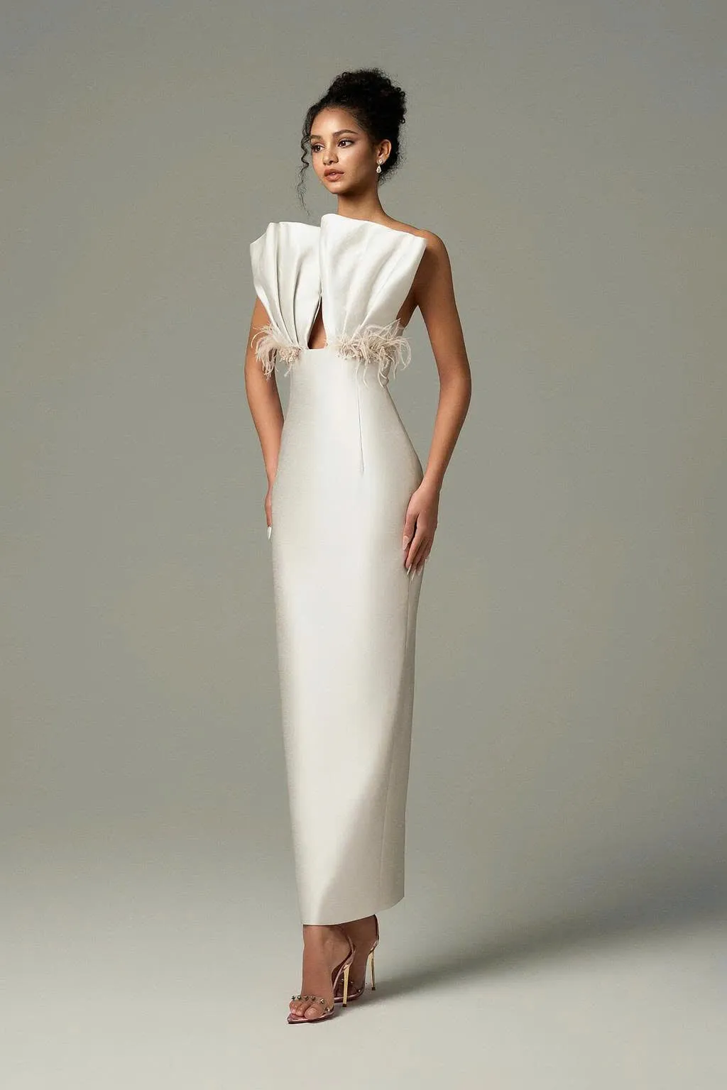 Seeshell Plume Feather & Crystal Embellished Maxi Dress With Draped Bust Cup sold by Kalisa
