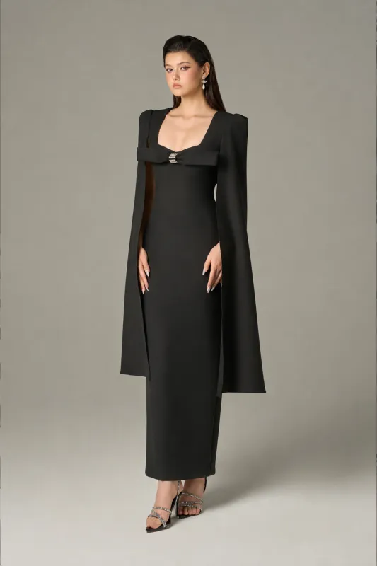 Empower Square Neck Line Cape Maxi Dress made by Kalisa