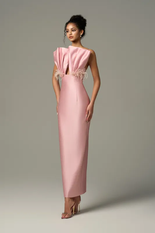Seeshell Plume Feather & Crystal Embellished Maxi Dress With Draped Bust Cup made by Kalisa