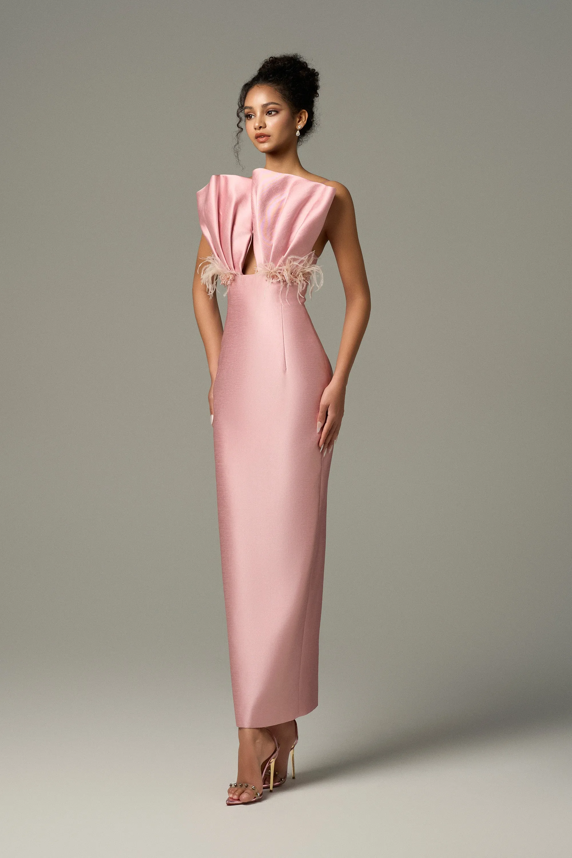 Seeshell Plume Feather & Crystal Embellished Maxi Dress With Draped Bust Cup sold by Kalisa