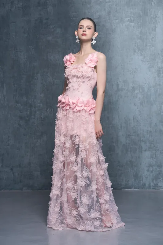 Chandra Lace Embellished Floral Square-Neck Maxi Dress made by Kalisa