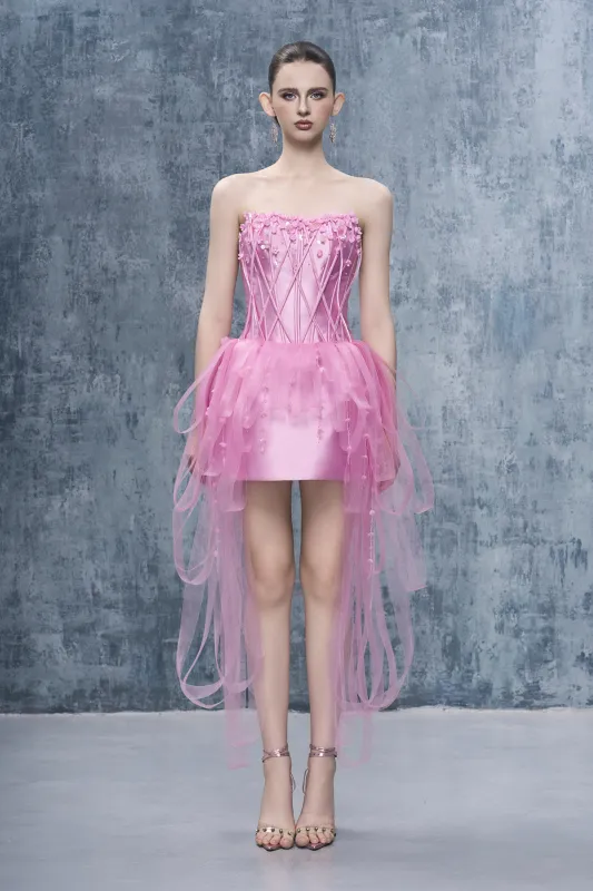 Gina Strapless Floral Embellishments Mini Dress made by Kalisa
