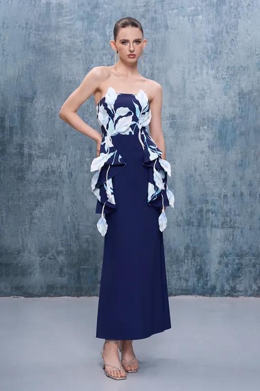Inen Bandeau 3D Calla Lily Floral Maxi Dress made by Kalisa