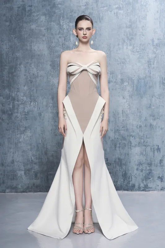 Awaken Bandeau Two-Tone Maxi Dress With Front Split made by Kalisa