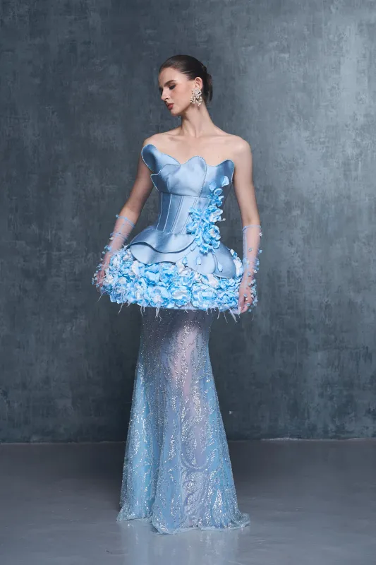 Chateau Strapless Mesh and Floral Accents Gown made by Kalisa