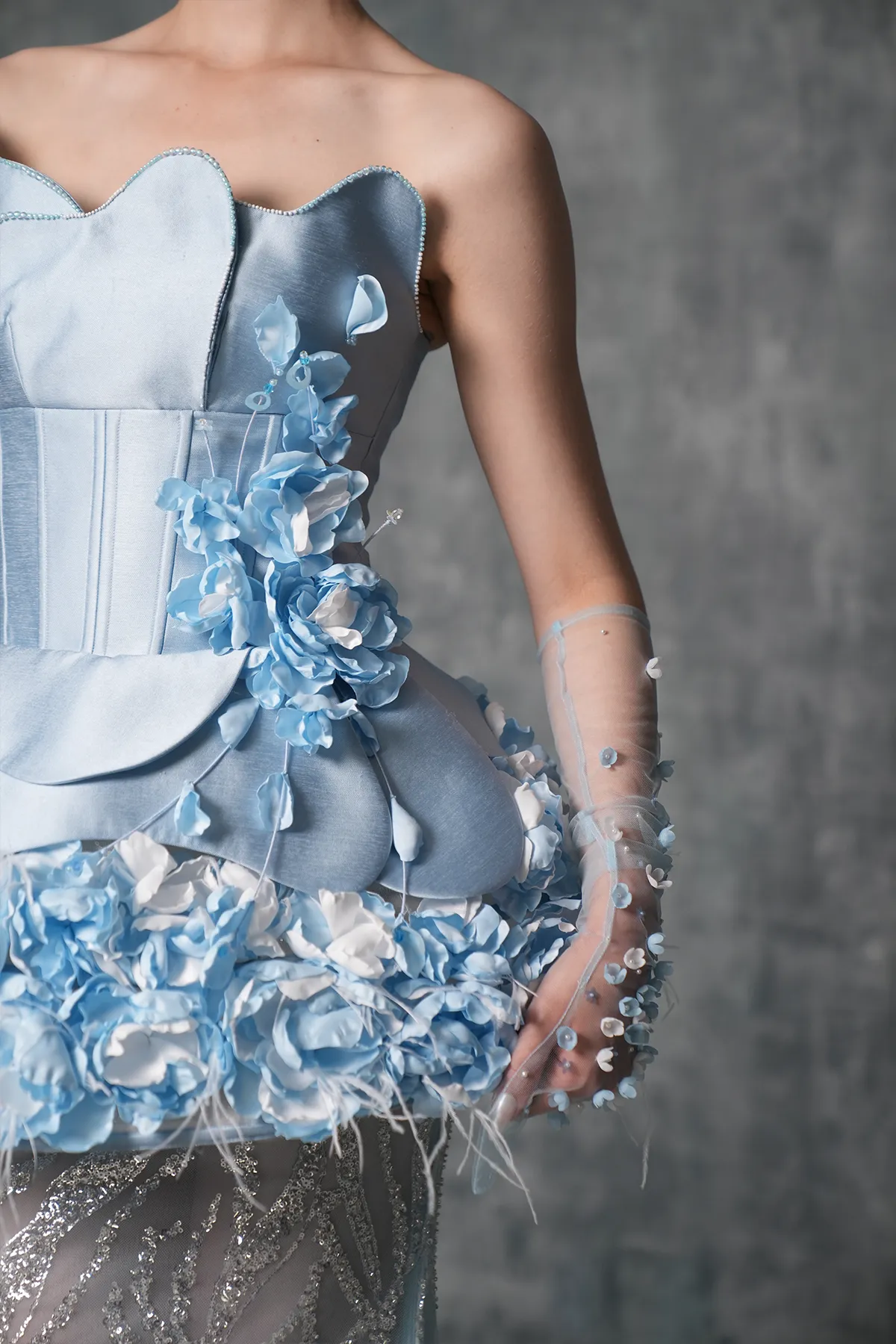 Chateau Strapless Mesh and Floral Accents Gown sold by Kalisa product image thumbnail 5
