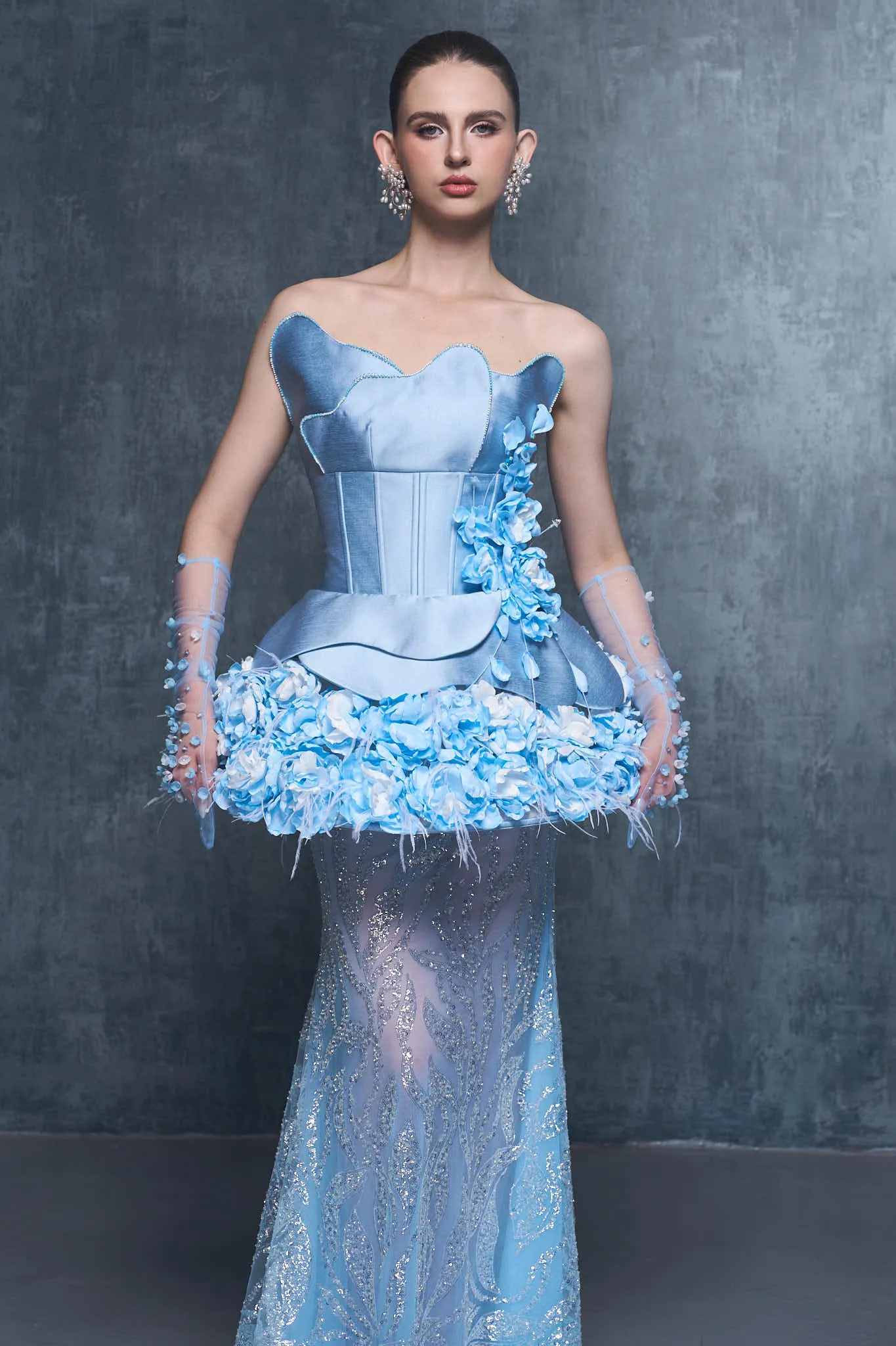 Chateau Strapless Mesh and Floral Accents Gown sold by Kalisa product image thumbnail 3