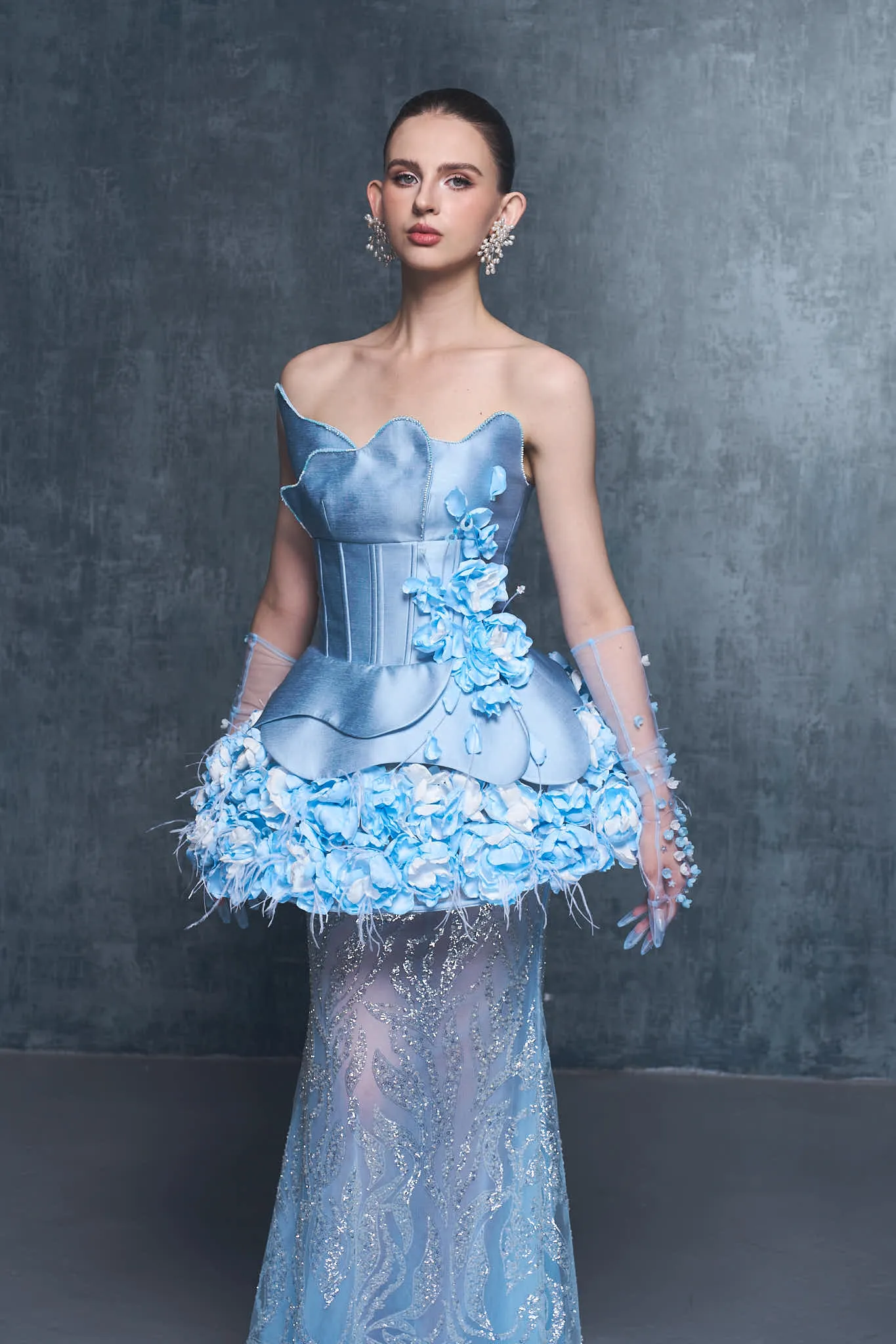 Chateau Strapless Mesh and Floral Accents Gown sold by Kalisa product image thumbnail 4
