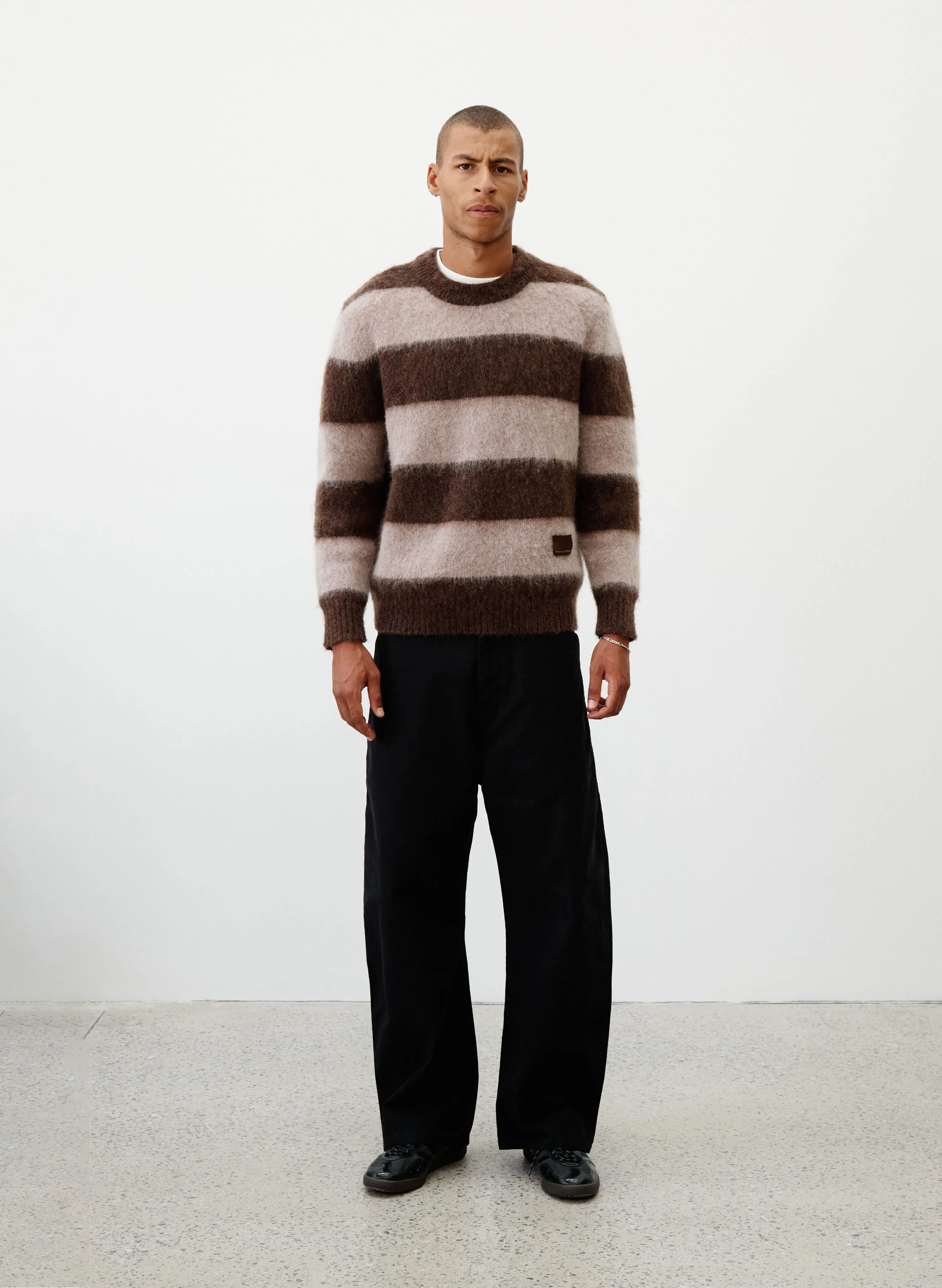 Wool Mohair Striped Knit Sweater - Mocha sold by Observe