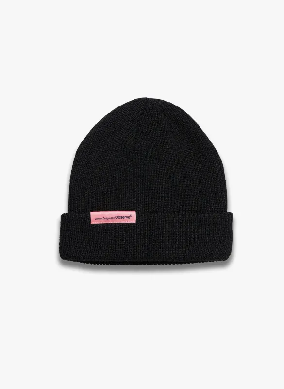 Ribbed Knit Label Beanie - Black sold by Observe