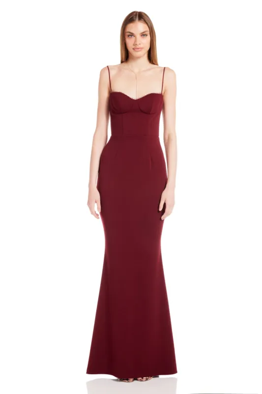 YASMIN GOWN IN BORDEAUX sold by Katie May