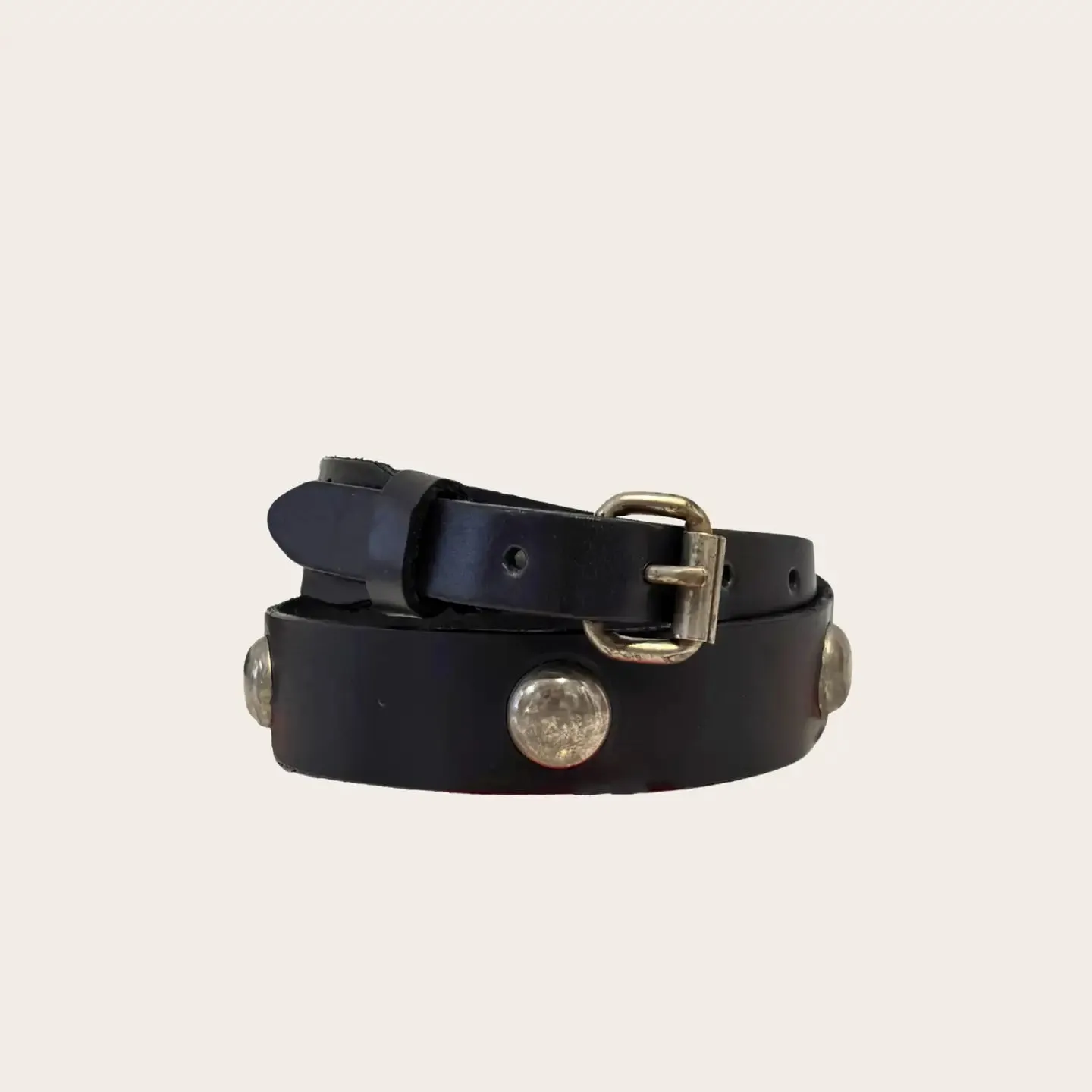 Black Leather Concho Studded Belt in Nickel sold by sonderhaus