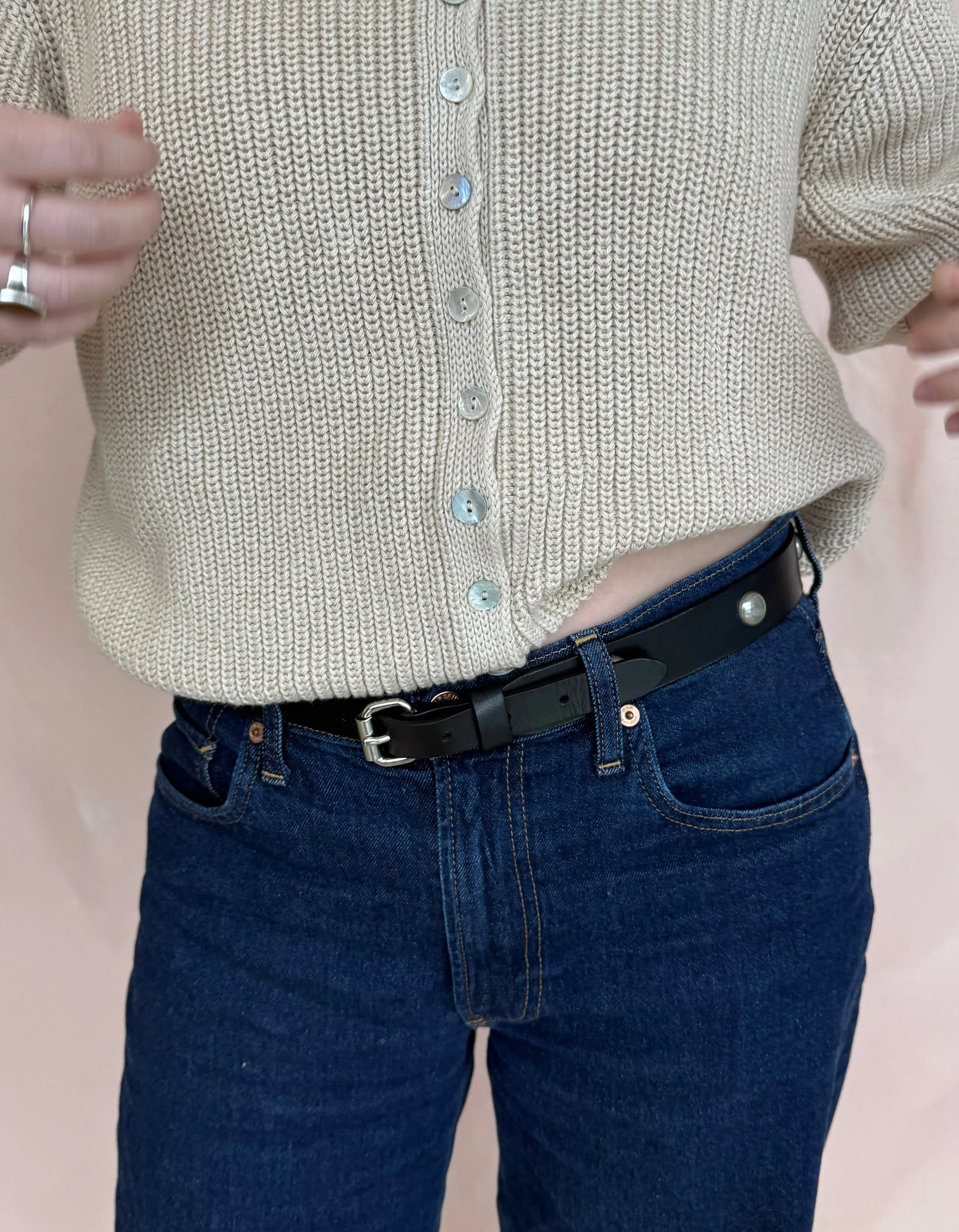 Black Leather Concho Studded Belt in Nickel sold by sonderhaus product image thumbnail 4