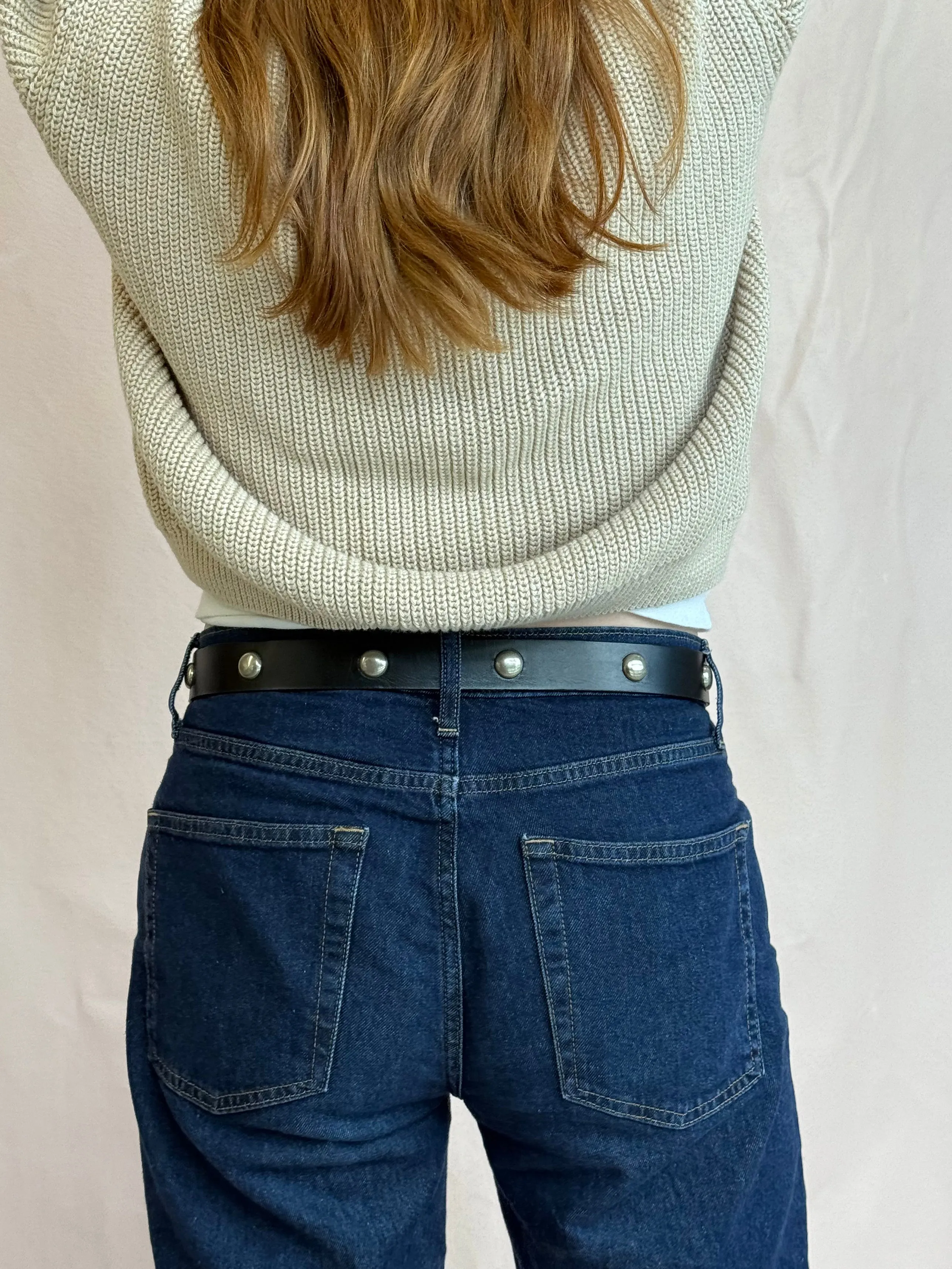 Black Leather Concho Studded Belt in Nickel sold by sonderhaus product image thumbnail 5