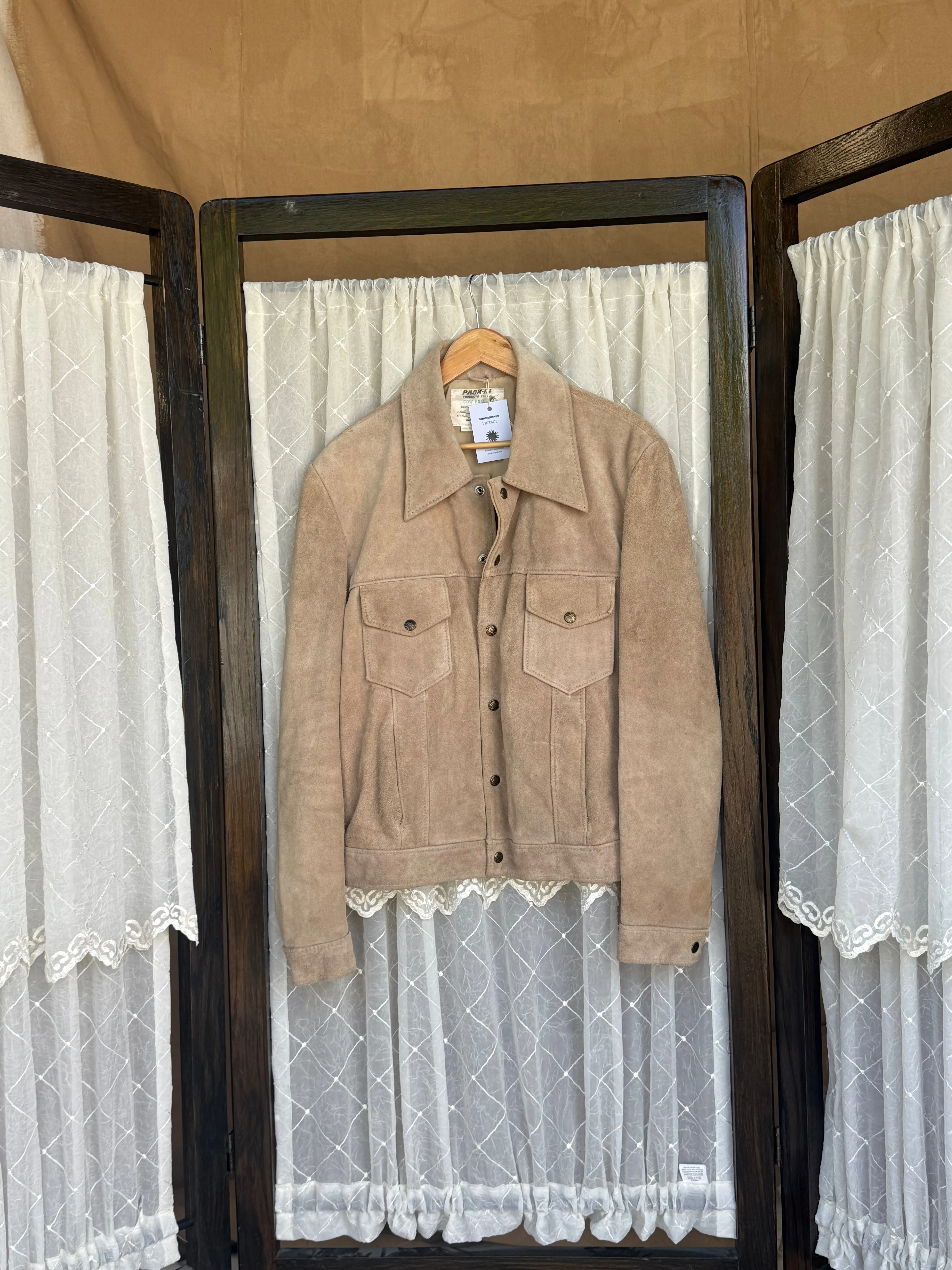 1970's Tan Leather Trucker Jacket sold by sonderhaus