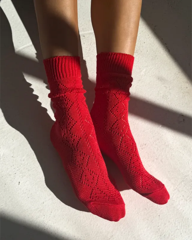 Modal Eyelet Socks - Poppy Red made by Le Bon Shoppe