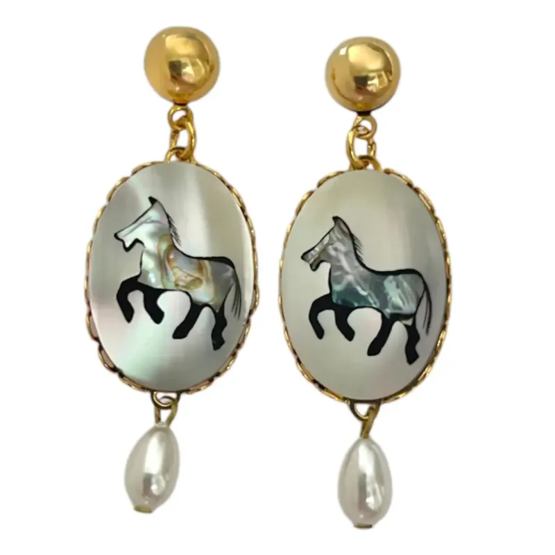 Mother of Pearl Horse Earrings made by The Sage Vintage