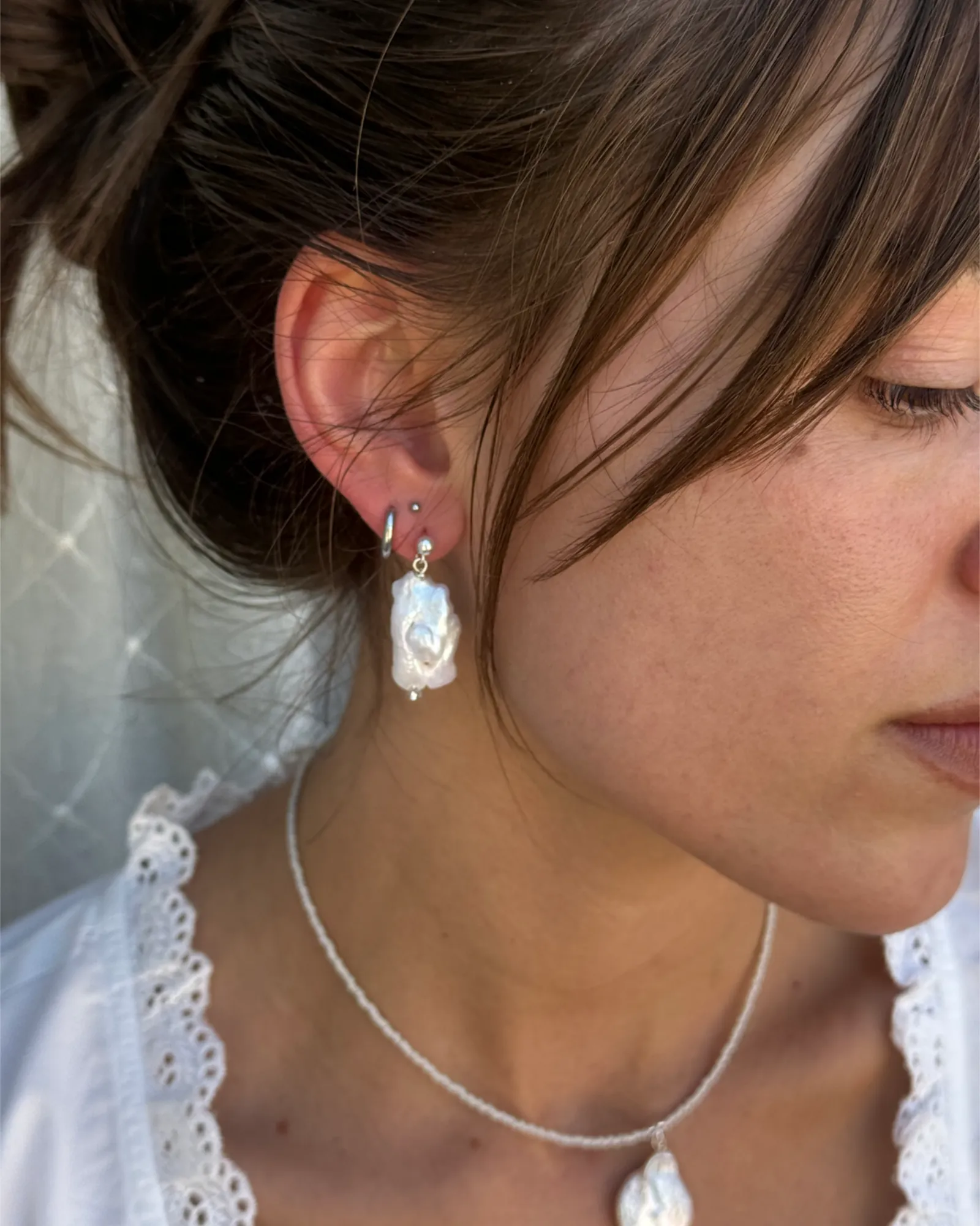 Droplet Pearl Stud Earrings sold by sonderhaus product image thumbnail 2