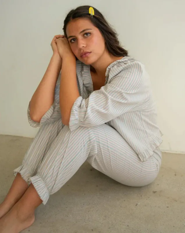 The Ophelia Pant - Green Ticking Stripe sold by sonderhaus