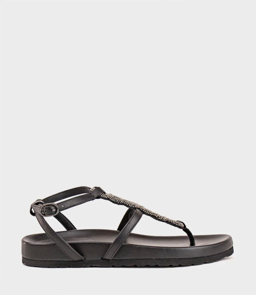 SARIA Embroidered Sandal on Footbed in Black sold by Edward Meller