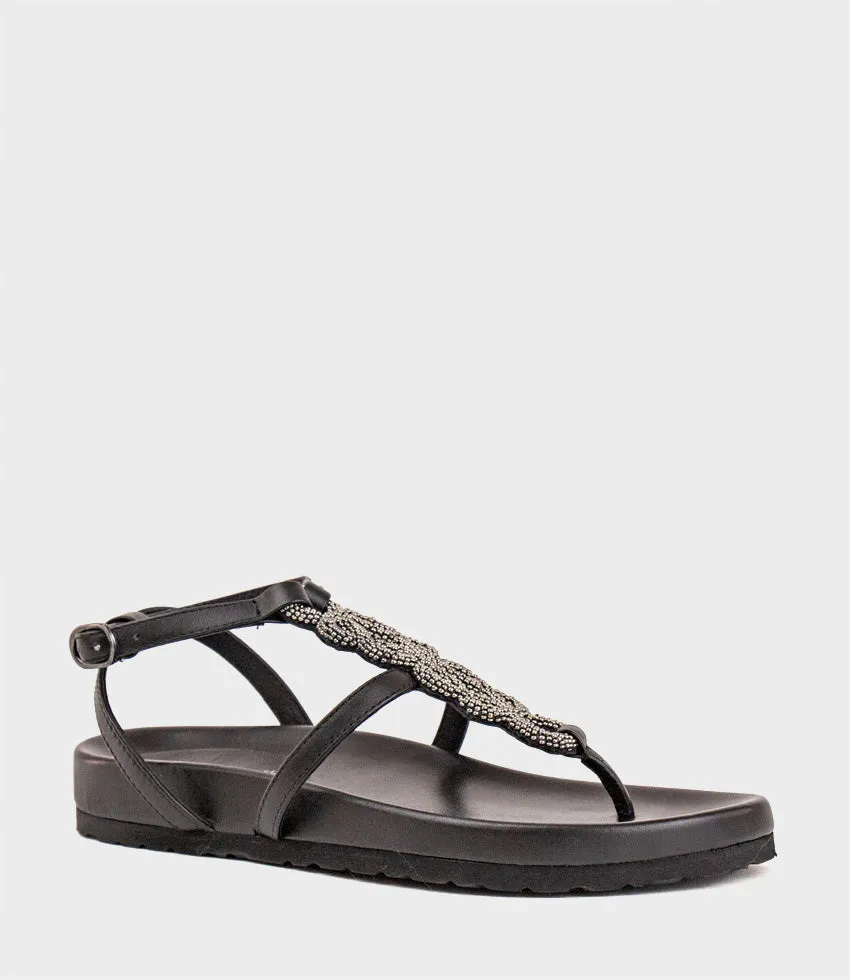 SARIA Embroidered Sandal on Footbed in Black sold by Edward Meller product image thumbnail 2