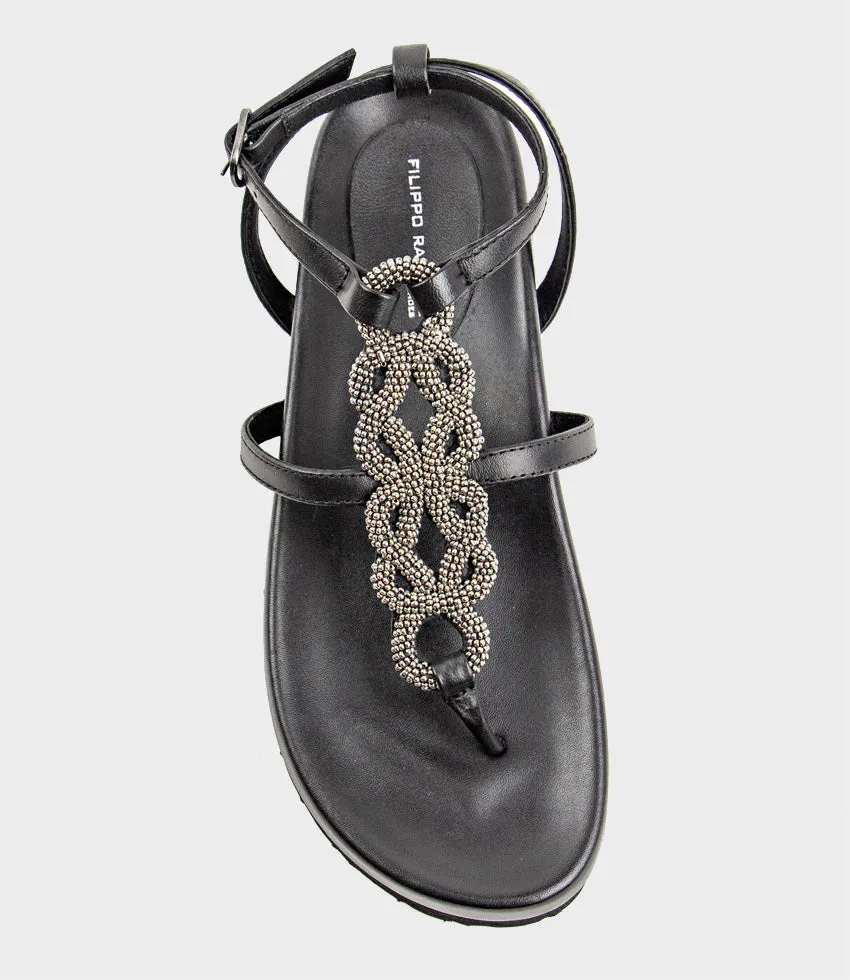 SARIA Embroidered Sandal on Footbed in Black sold by Edward Meller product image thumbnail 4