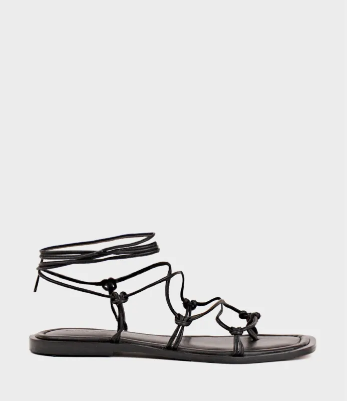 SAMILLA Sandal with Knotted Ankle Tie in Black sold by Edward Meller