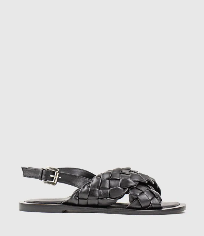 SADIRA Woven Crossover Sandal in Black sold by Edward Meller